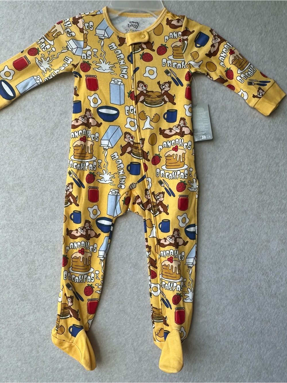 Disney Baby Pajamas Size 12-18M Yellow Pancakes & Chipmunk Footed Sleeper